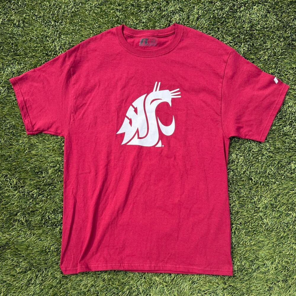 Washing State University Red Graphic Logo Tee Shirt Russell Size L